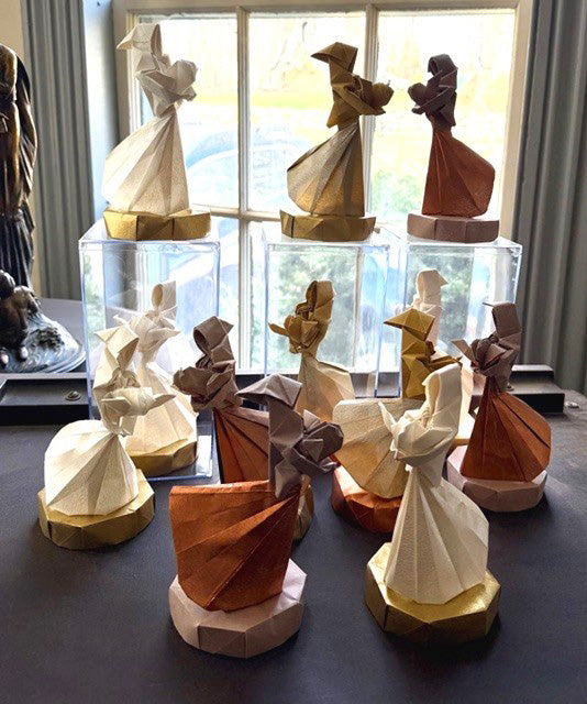 Mother and Child Origami Sculpture in Case – Handmade Mother’s Day Gift, Paper Art Statuette by London Timothy